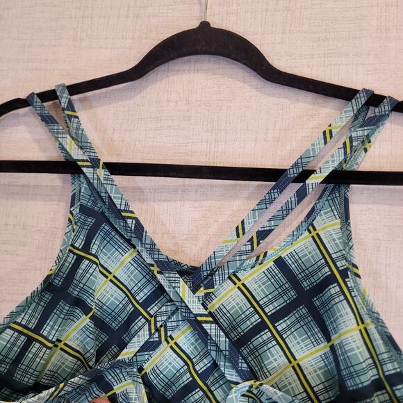 Title Nine Racerback Dress Womens Medium Geometric Plaid Active Blue Swim Cover - Picture 2 of 7